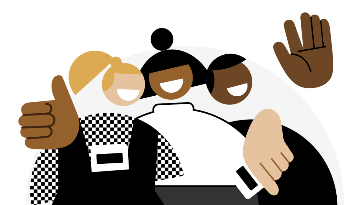 Illustration d'un groupe d'amis souriant avec des gestes de soutien pour le parrainage.