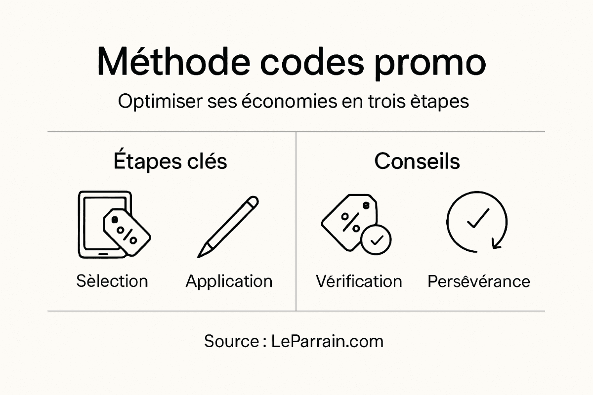 Méthode codes promo pour optimiser ses économies en trois étapes avec conseils.