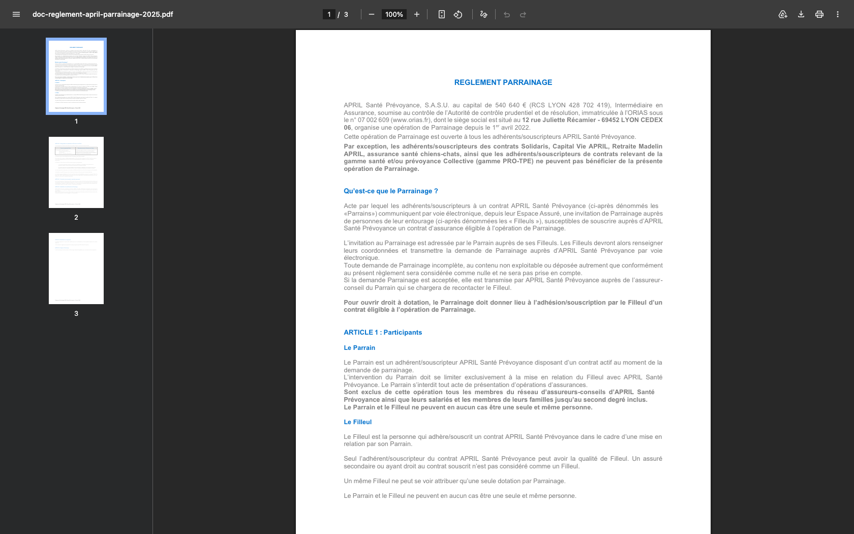 Page programme de parrainage April Assurances