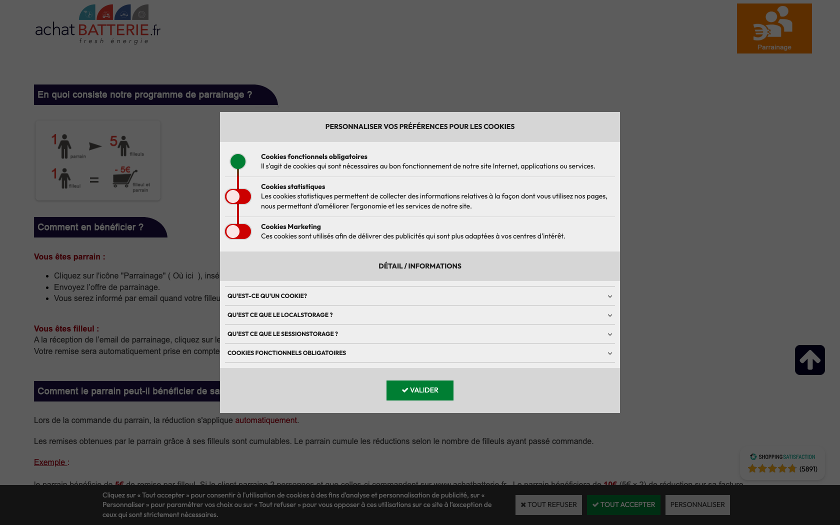 Page programme de parrainage Achat Batterie