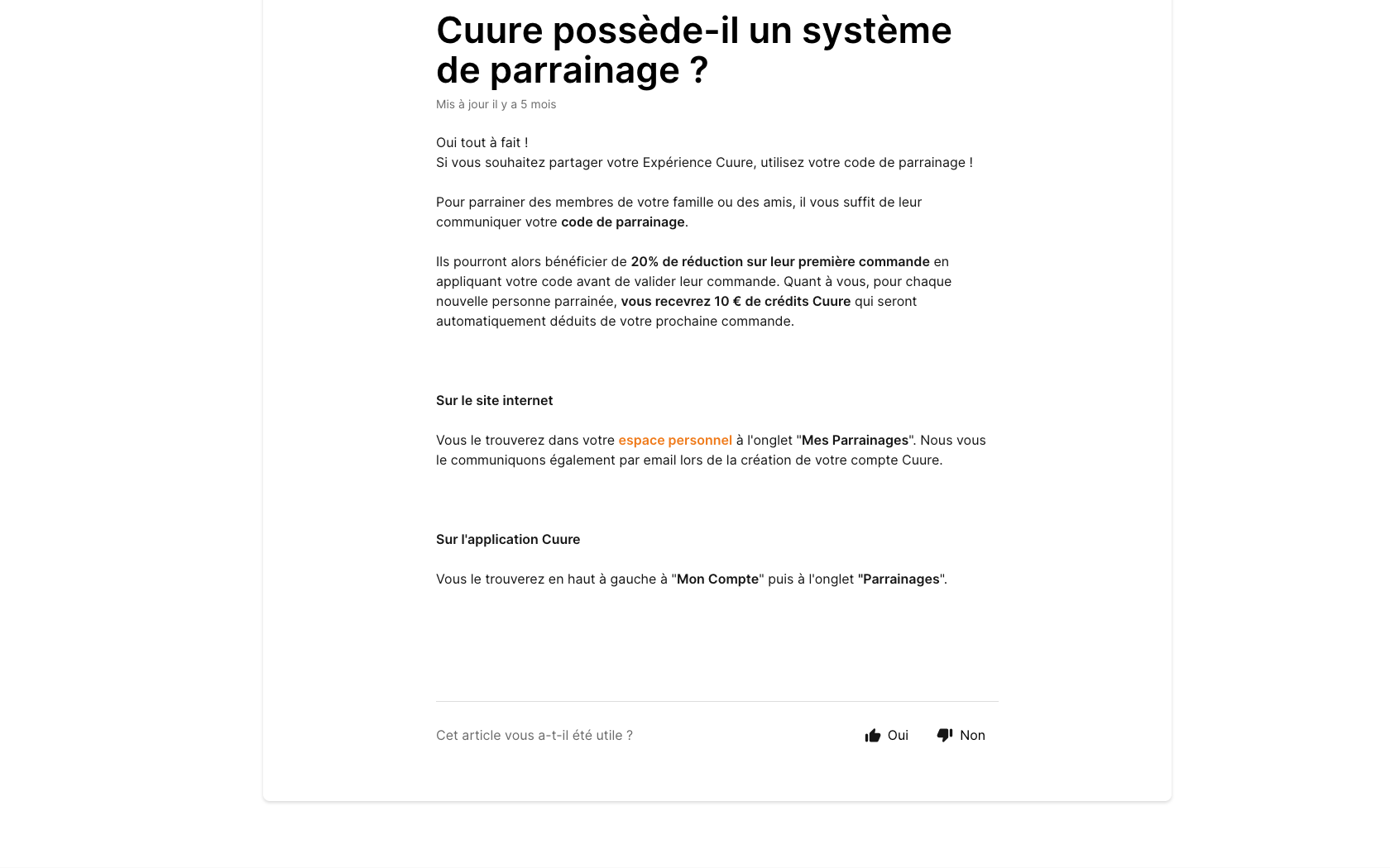 Page du programme de parrainage Cuure