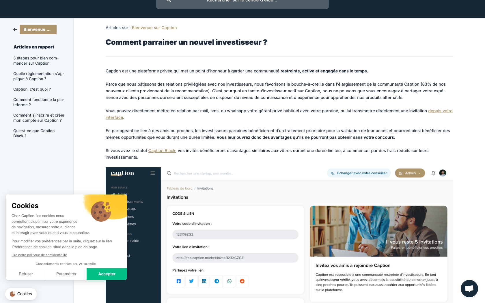 Page programme de parrainage Caption