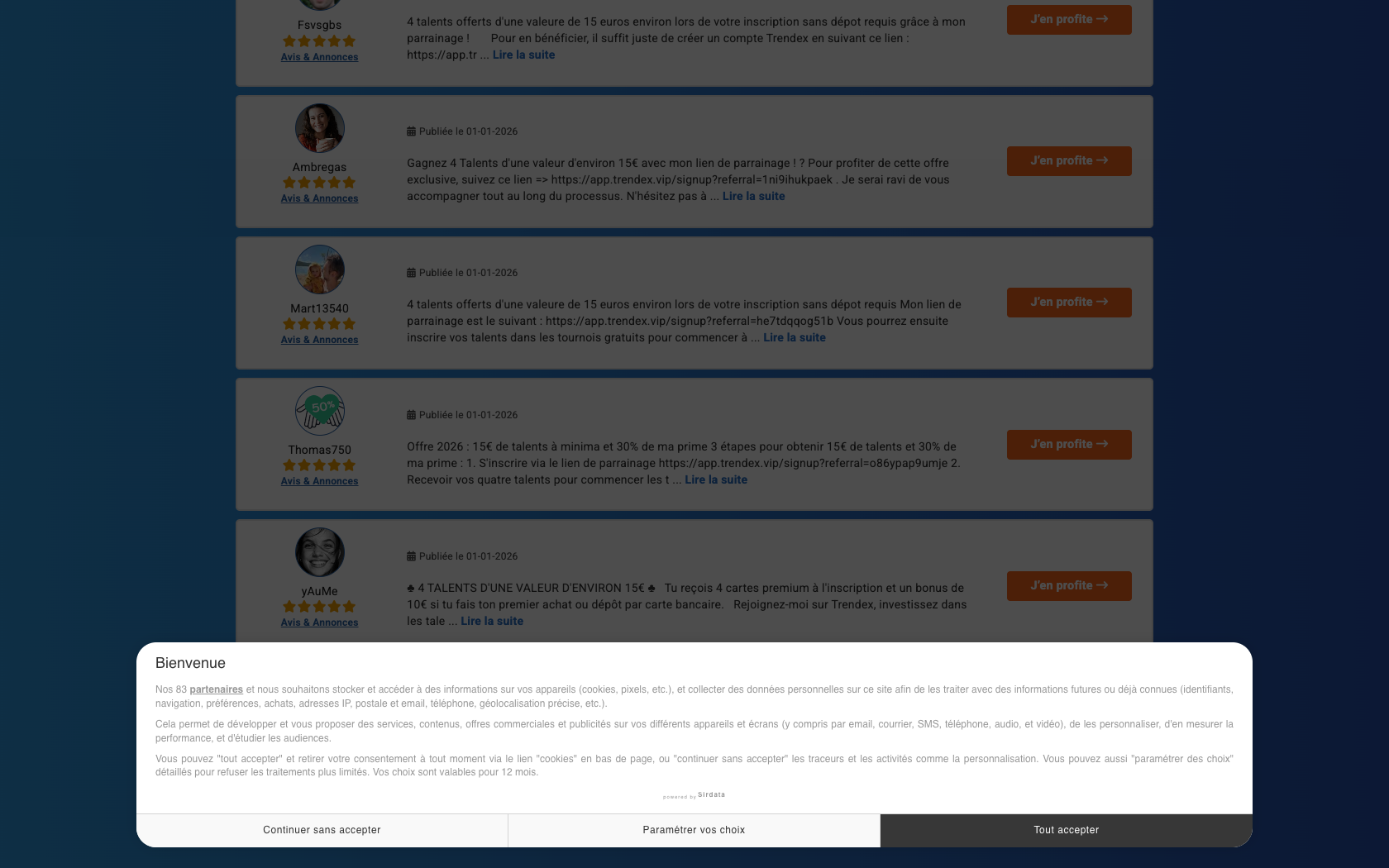 Page programme de parrainage Trendex
