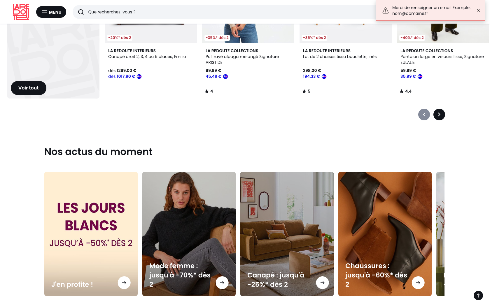 Aperçu du site officiel La Redoute