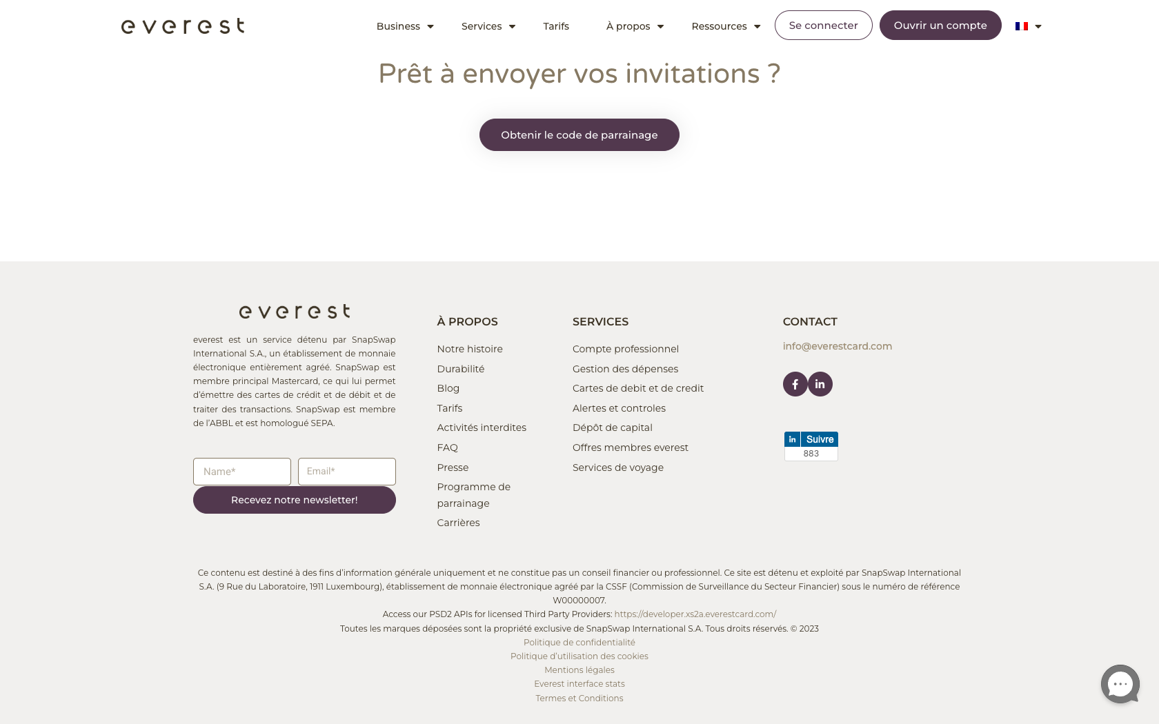 Page programme de parrainage Everest Card