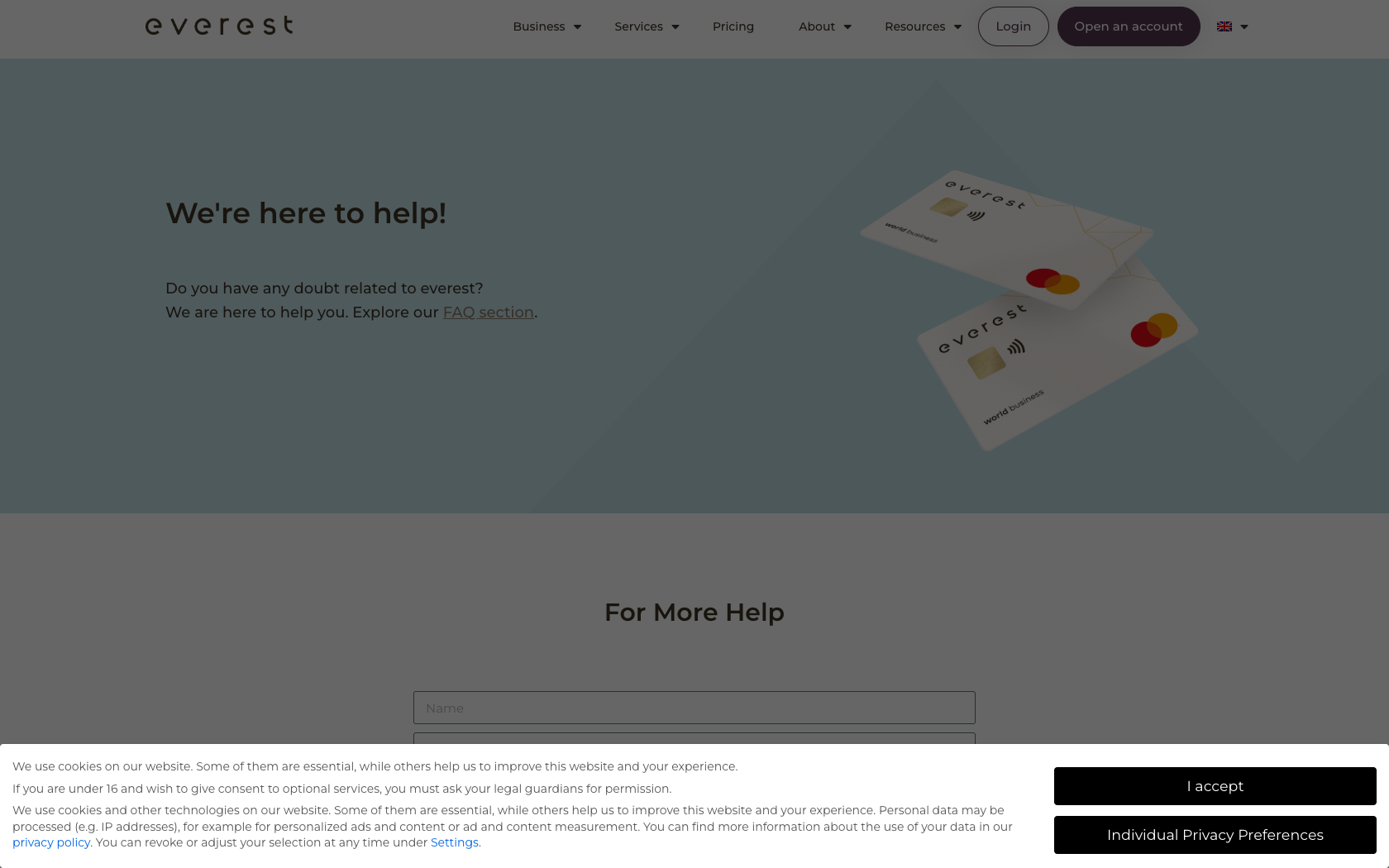 Aperçu du site officiel Everest Card