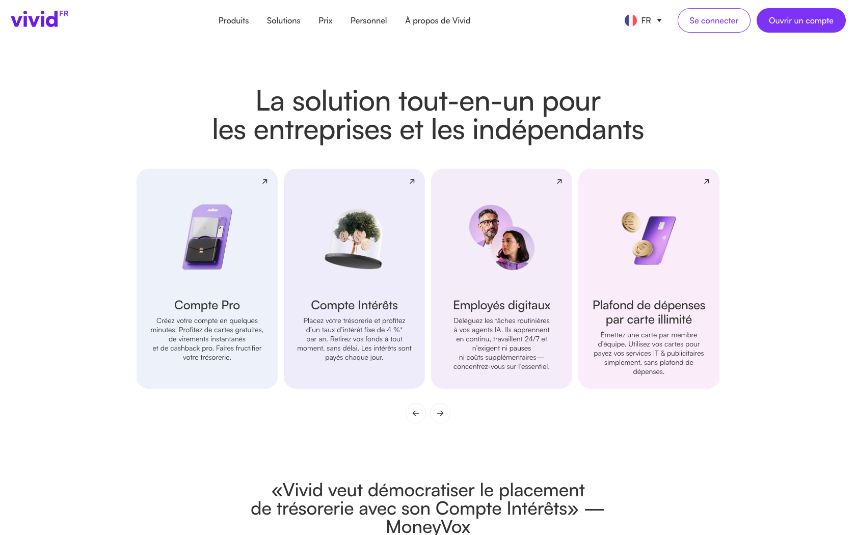 Aperçu du site Vivid Money