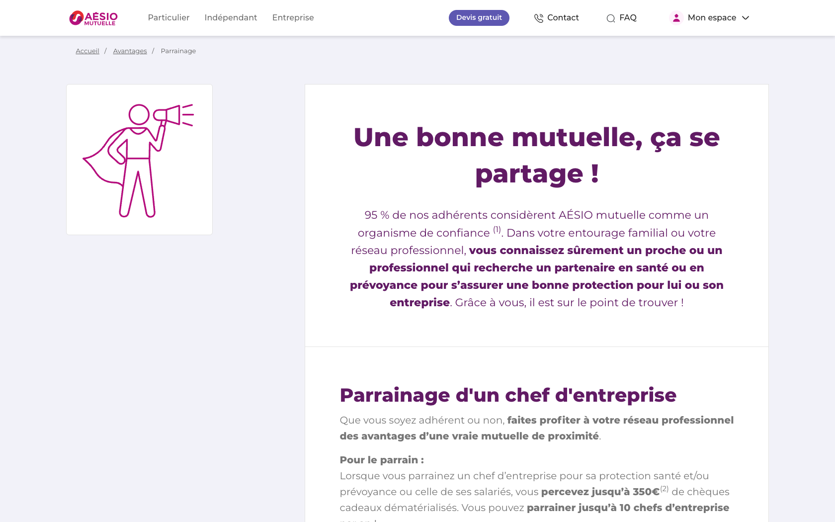 Page programme de parrainage Aésio Mutuelle