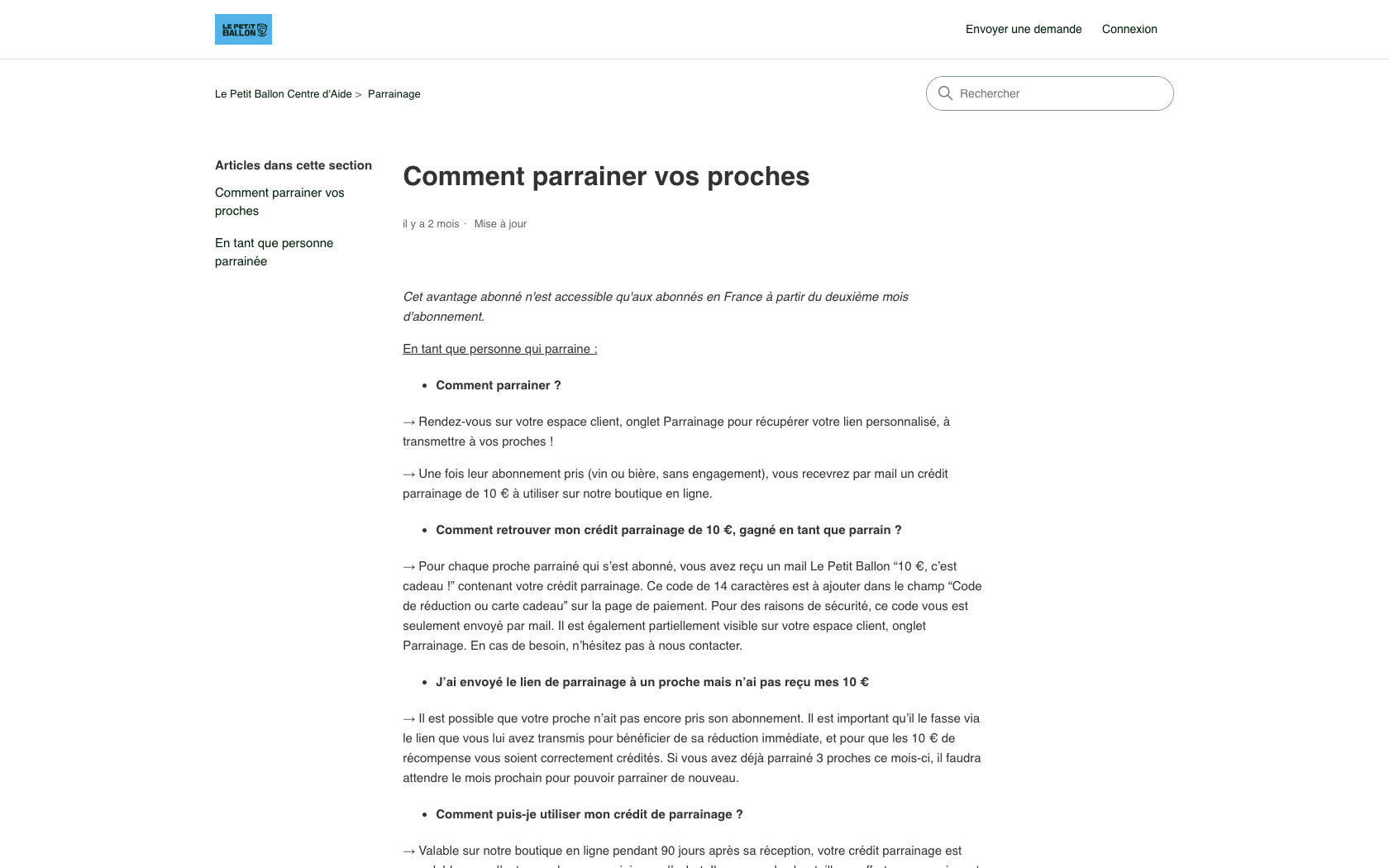Page programme de parrainage Le Petit Ballon