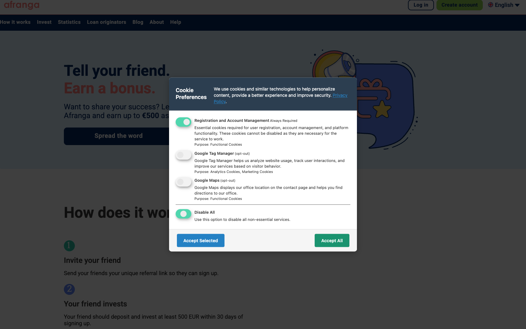 Page programme de parrainage Afranga