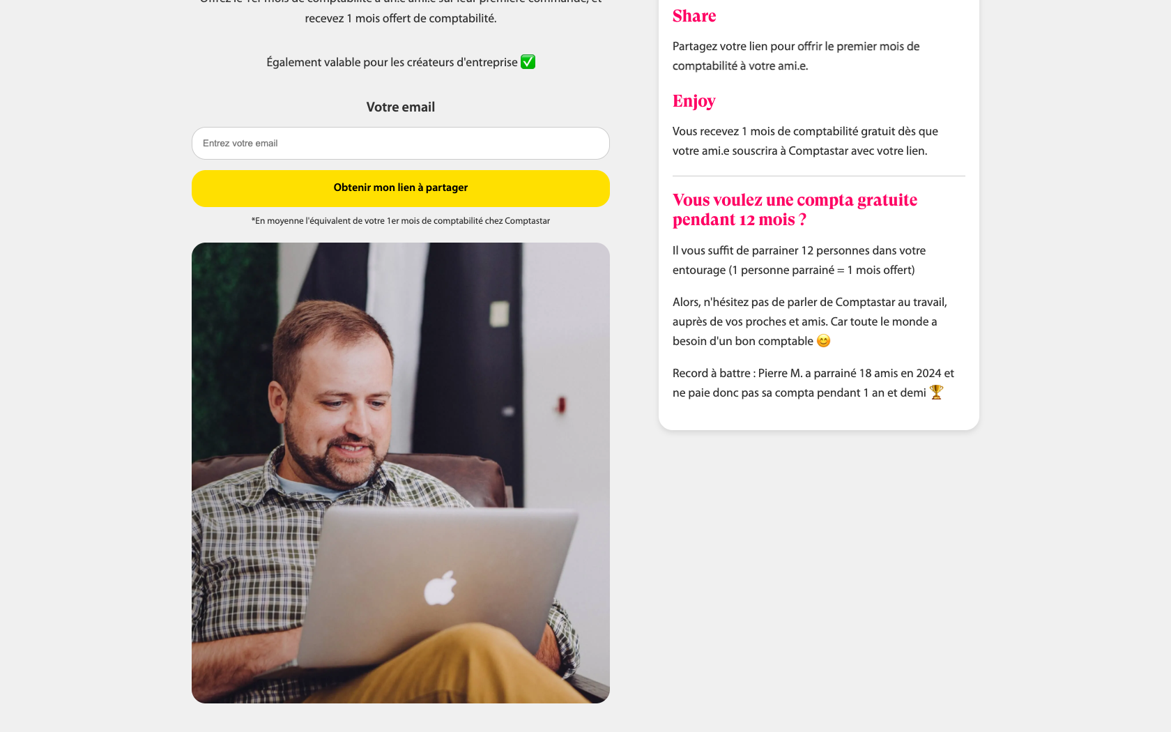 Page programme de parrainage Comptastar