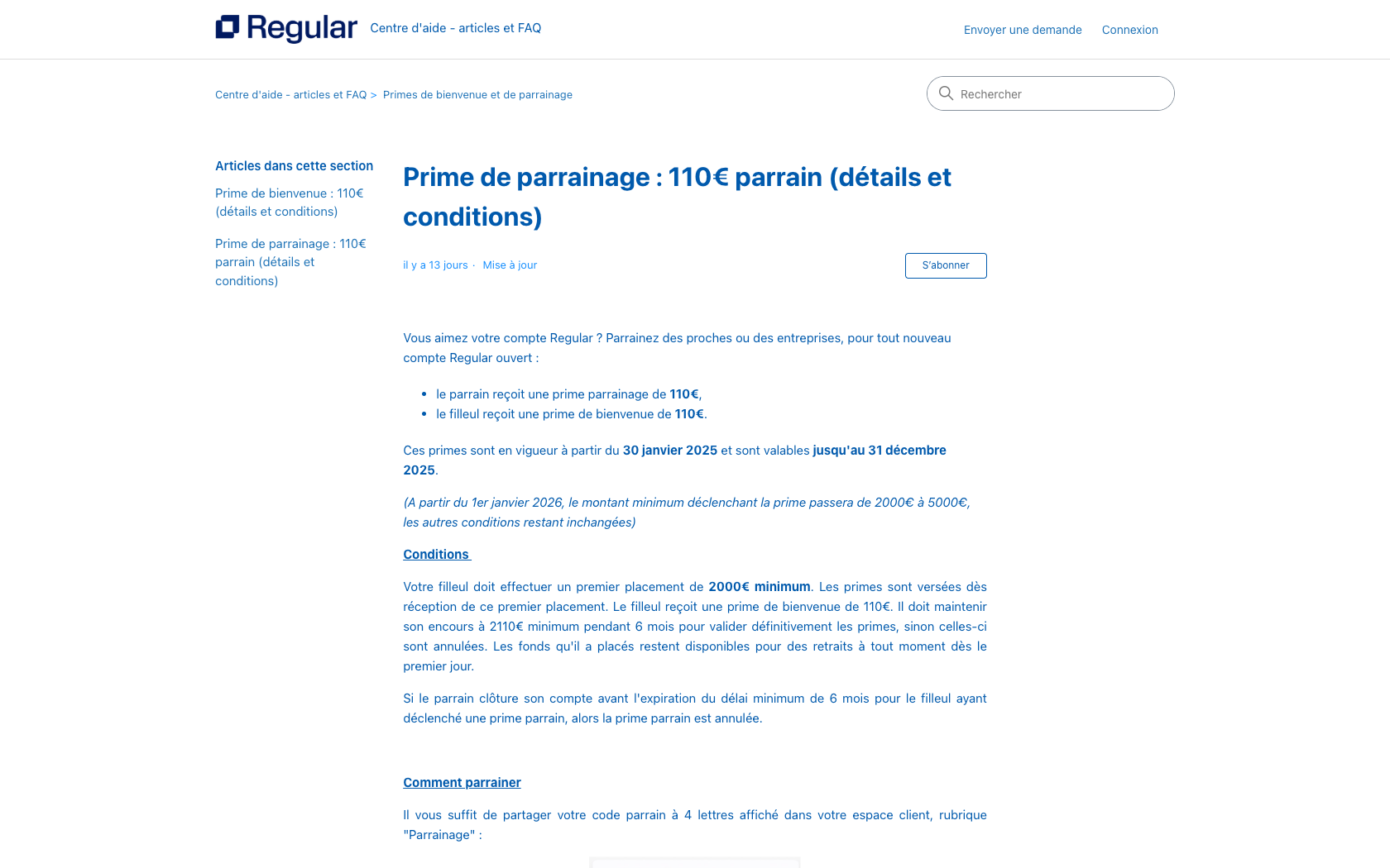 Page programme de parrainage Regular