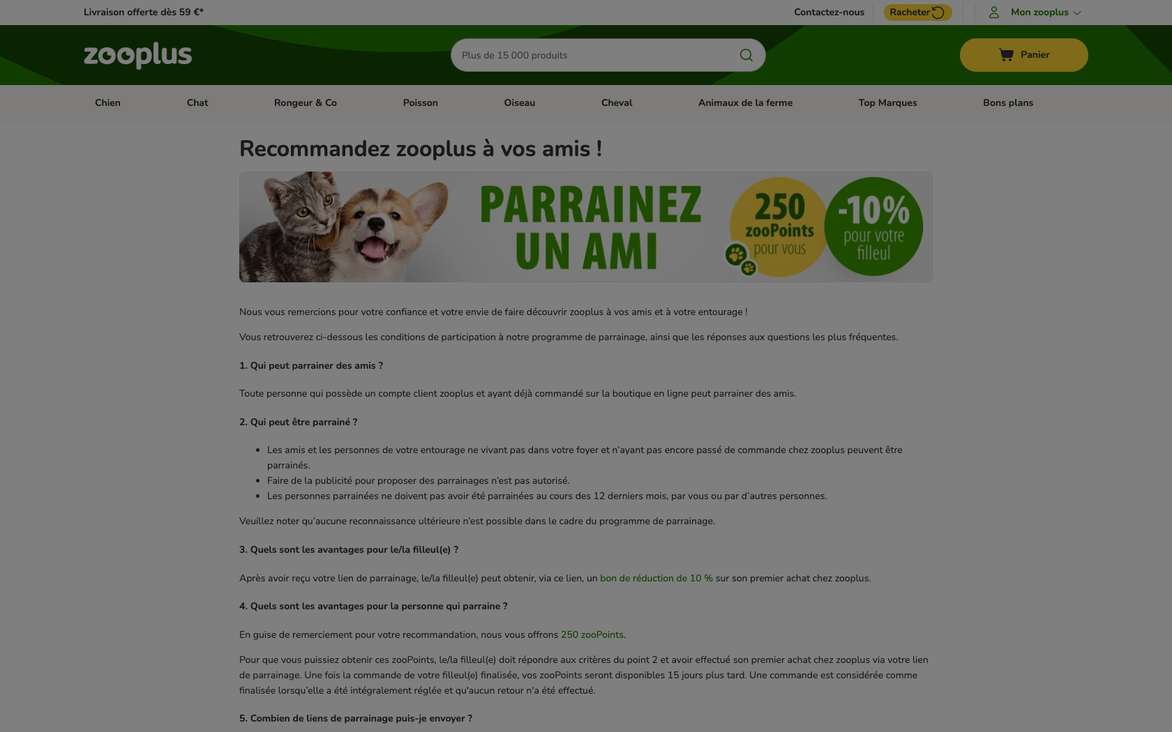 Page programme de parrainage Zooplus