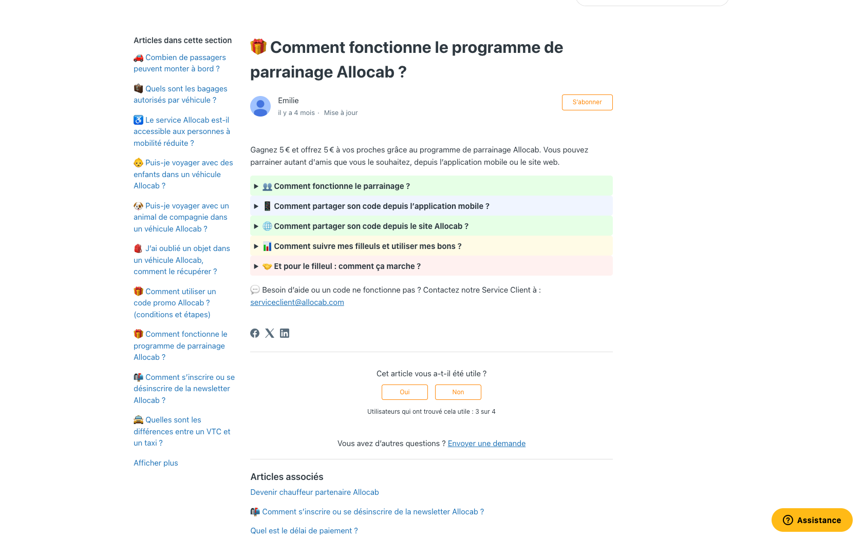 Page programme de parrainage Allocab