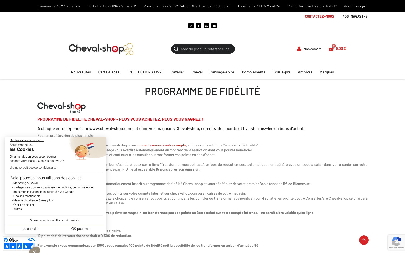 Page programme de parrainage Cheval Shop