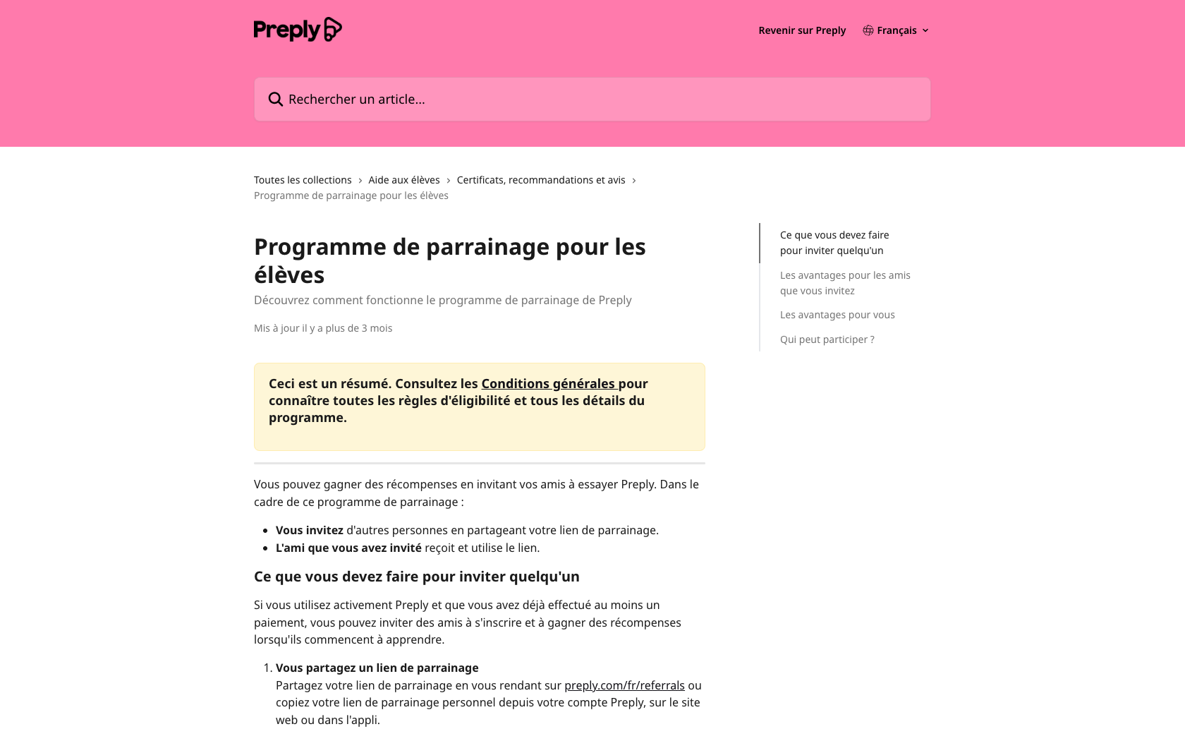 Page programme de parrainage Preply
