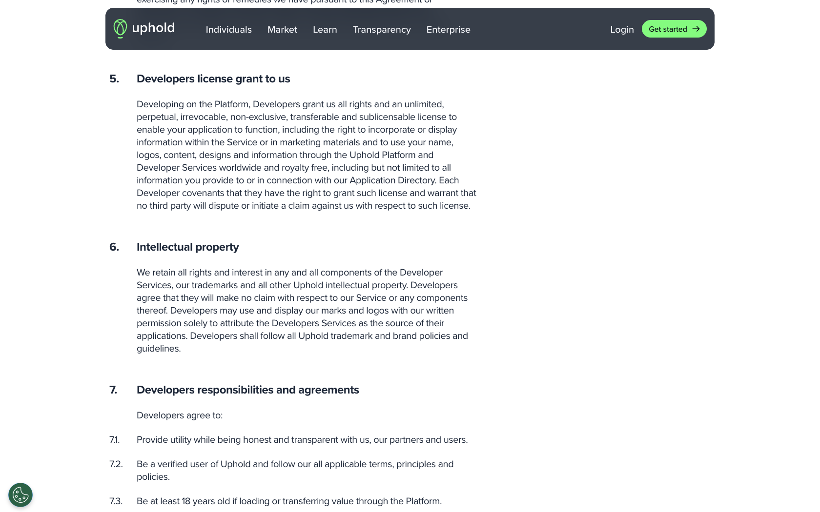 Page du programme de parrainage Uphold