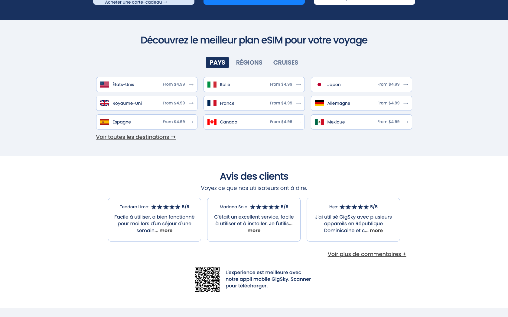 Aperçu du site officiel GigSky