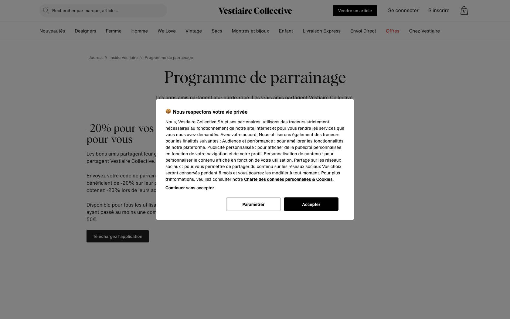 Page programme de parrainage Vestiaire Collective
