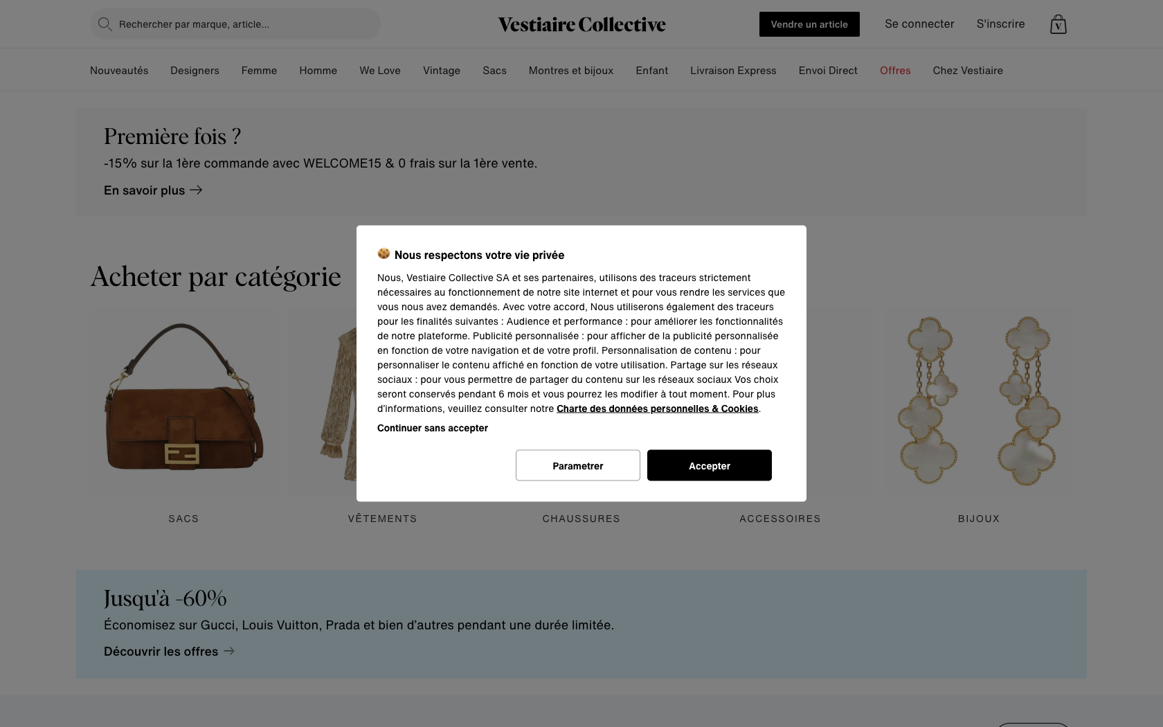 Aperçu du site Vestiaire Collective