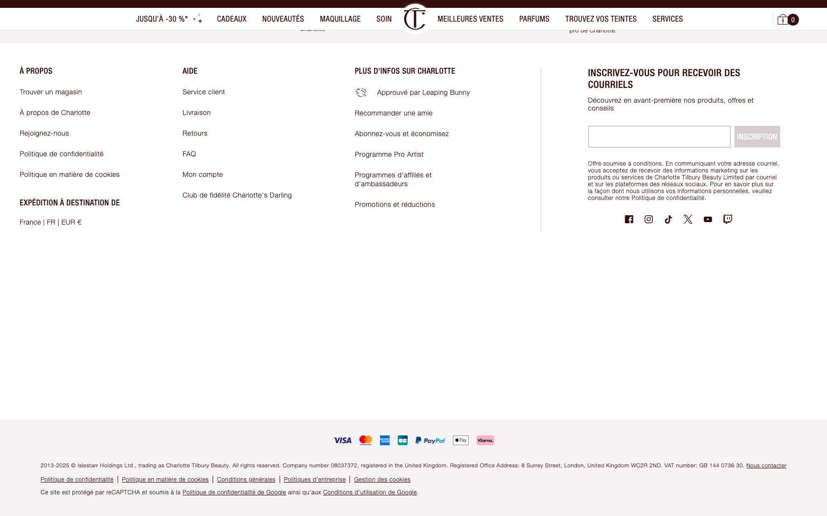 Page programme de parrainage Charlotte Tilbury