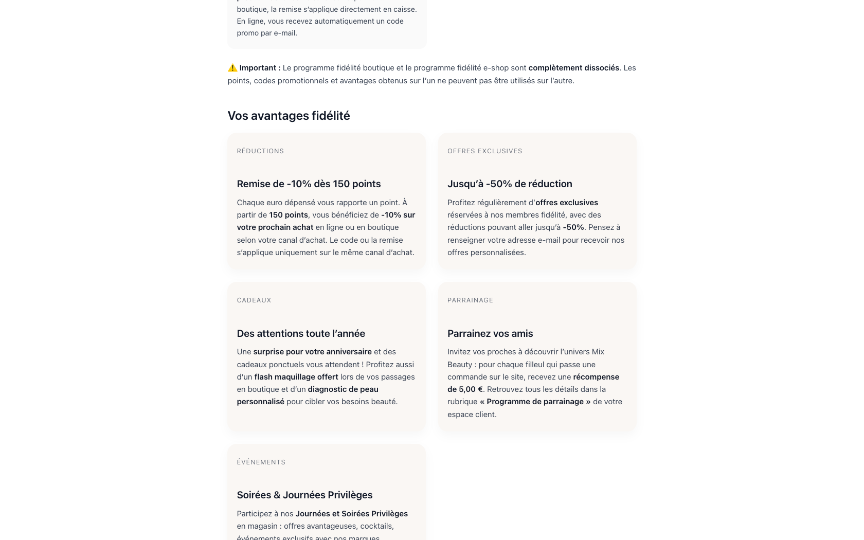 Page programme de parrainage Mix Beauty