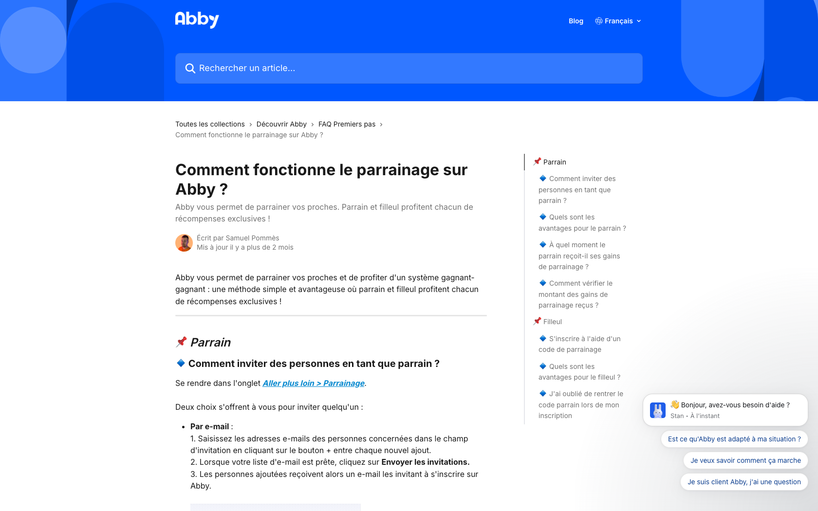 Page programme de parrainage Abby