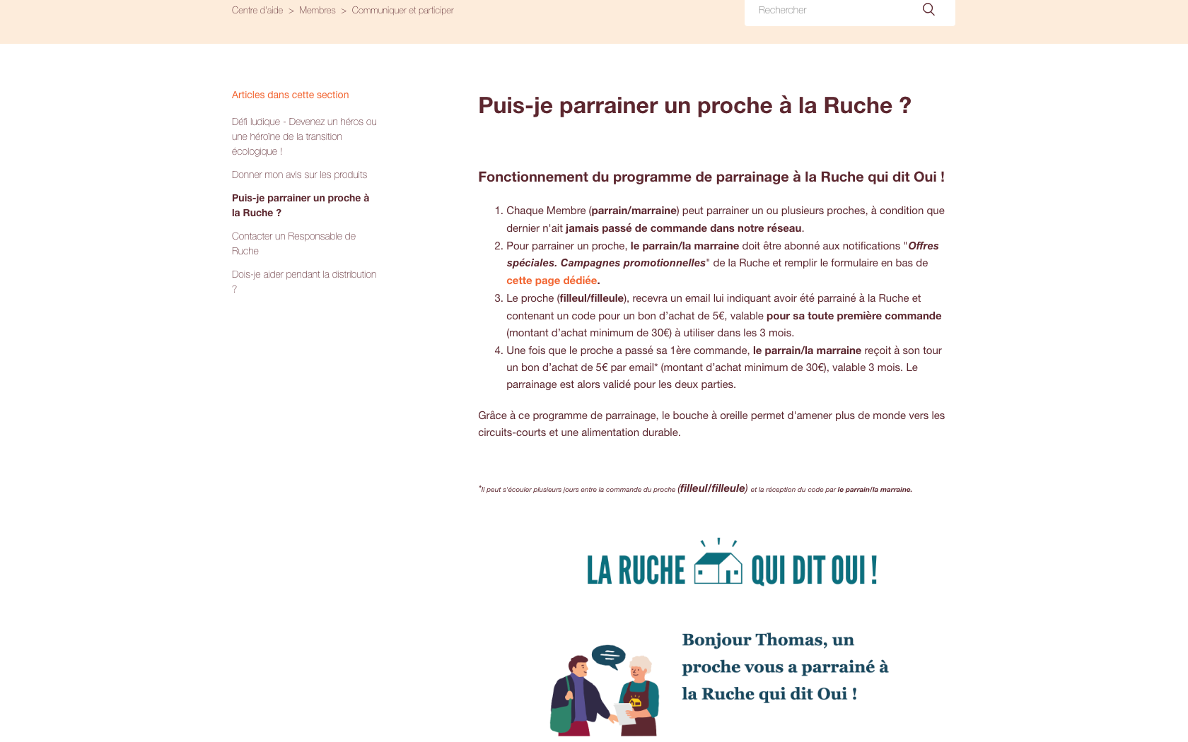 Page du programme de parrainage La Ruche qui dit Oui