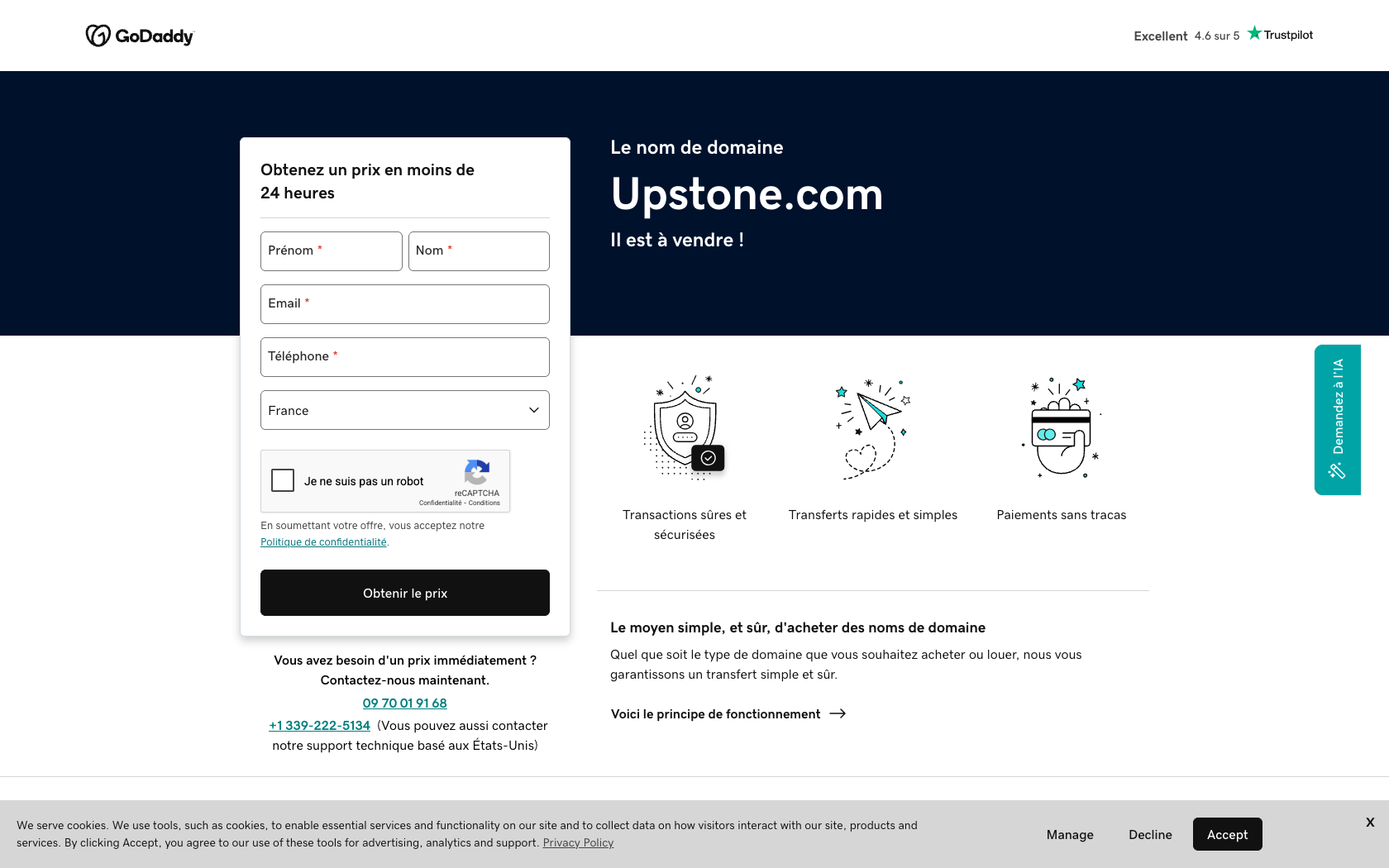Aperçu du site Upstone