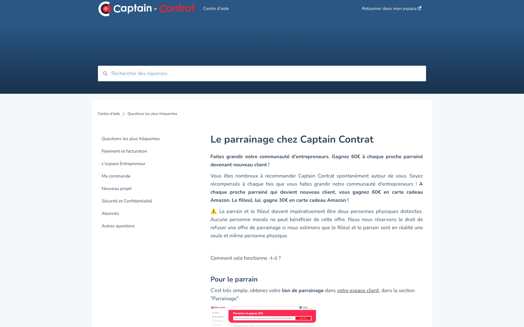 Page programme de parrainage Captain Contrat