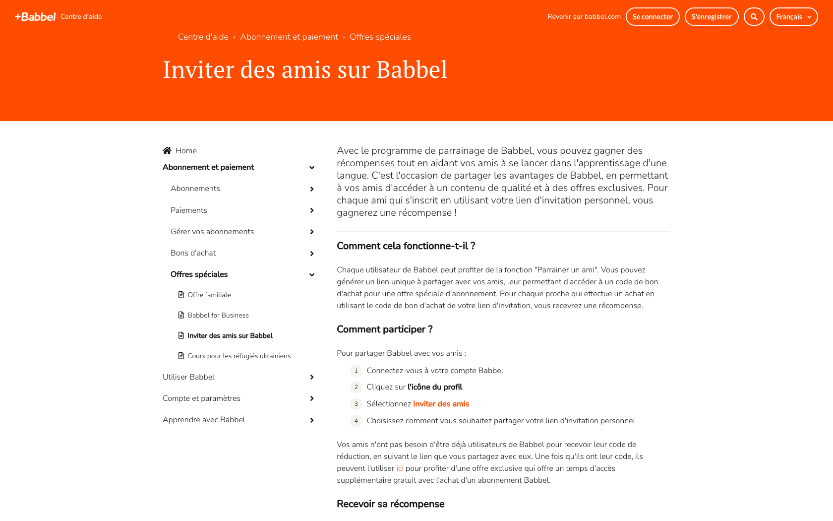 Page programme de parrainage Babbel