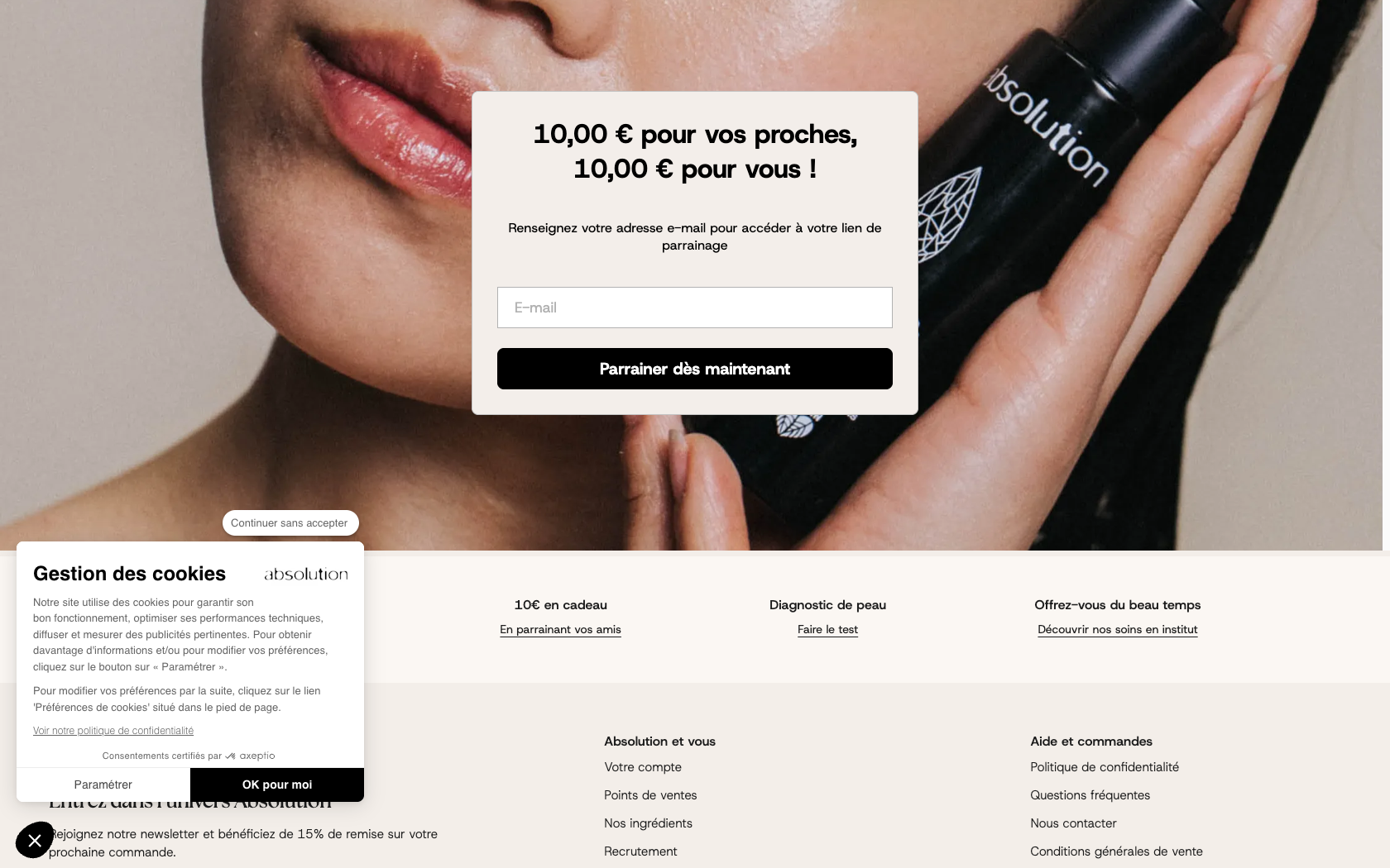 Page programme de parrainage Absolution cosmetics