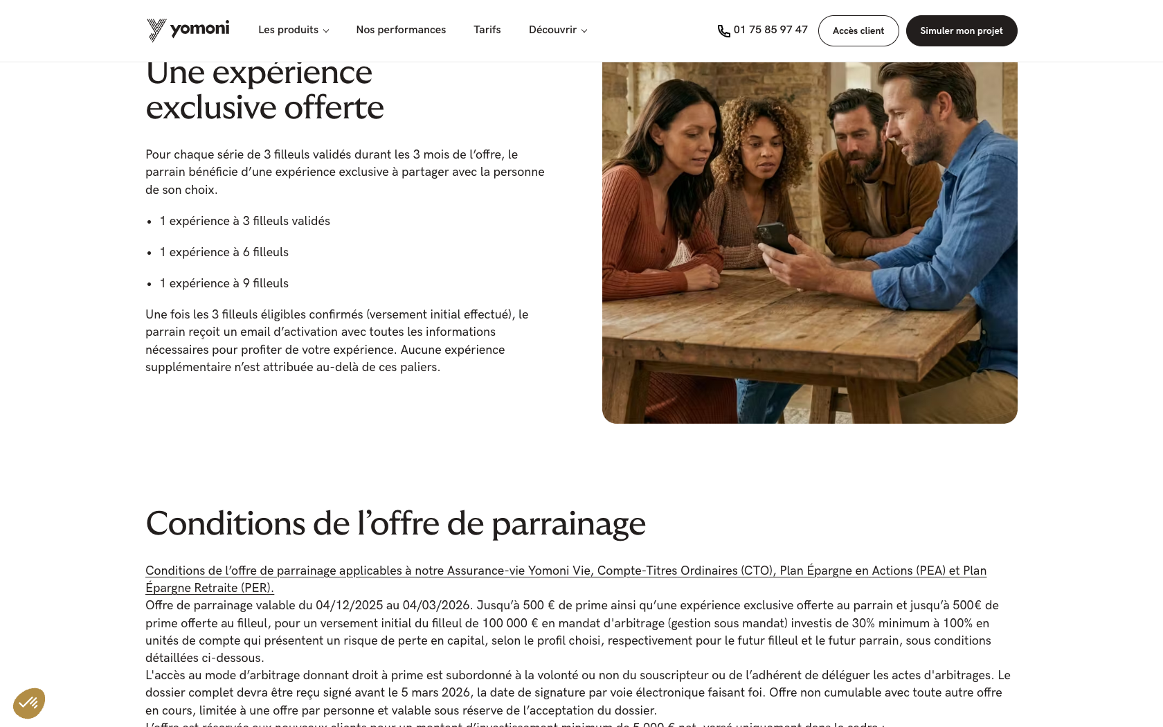 Page programme de parrainage Yomoni