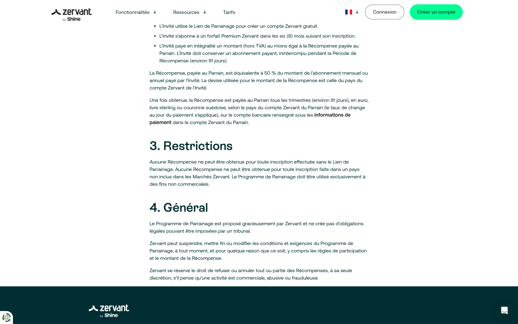 Page programme de parrainage Zervant by Shine