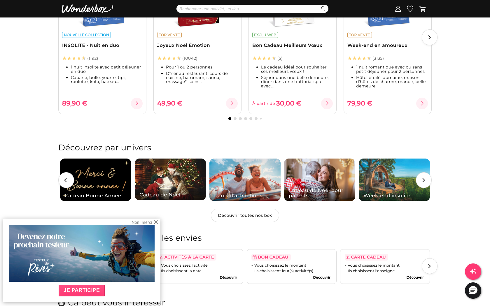 Aperçu du site Wonderbox