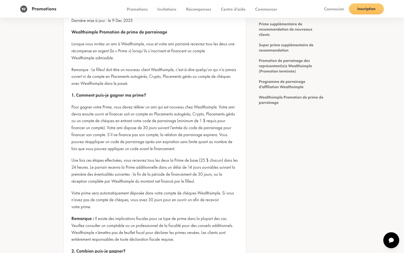 Page programme de parrainage Wealthsimple