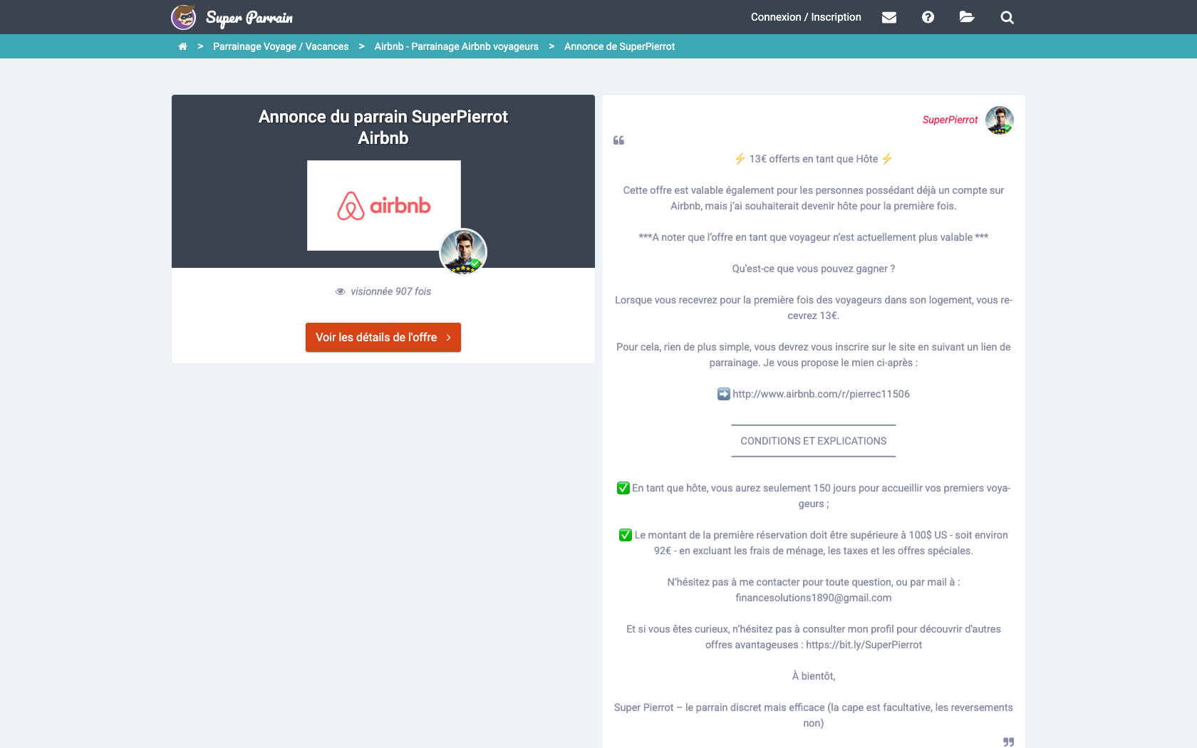 Page programme de parrainage Pierre & Vacances