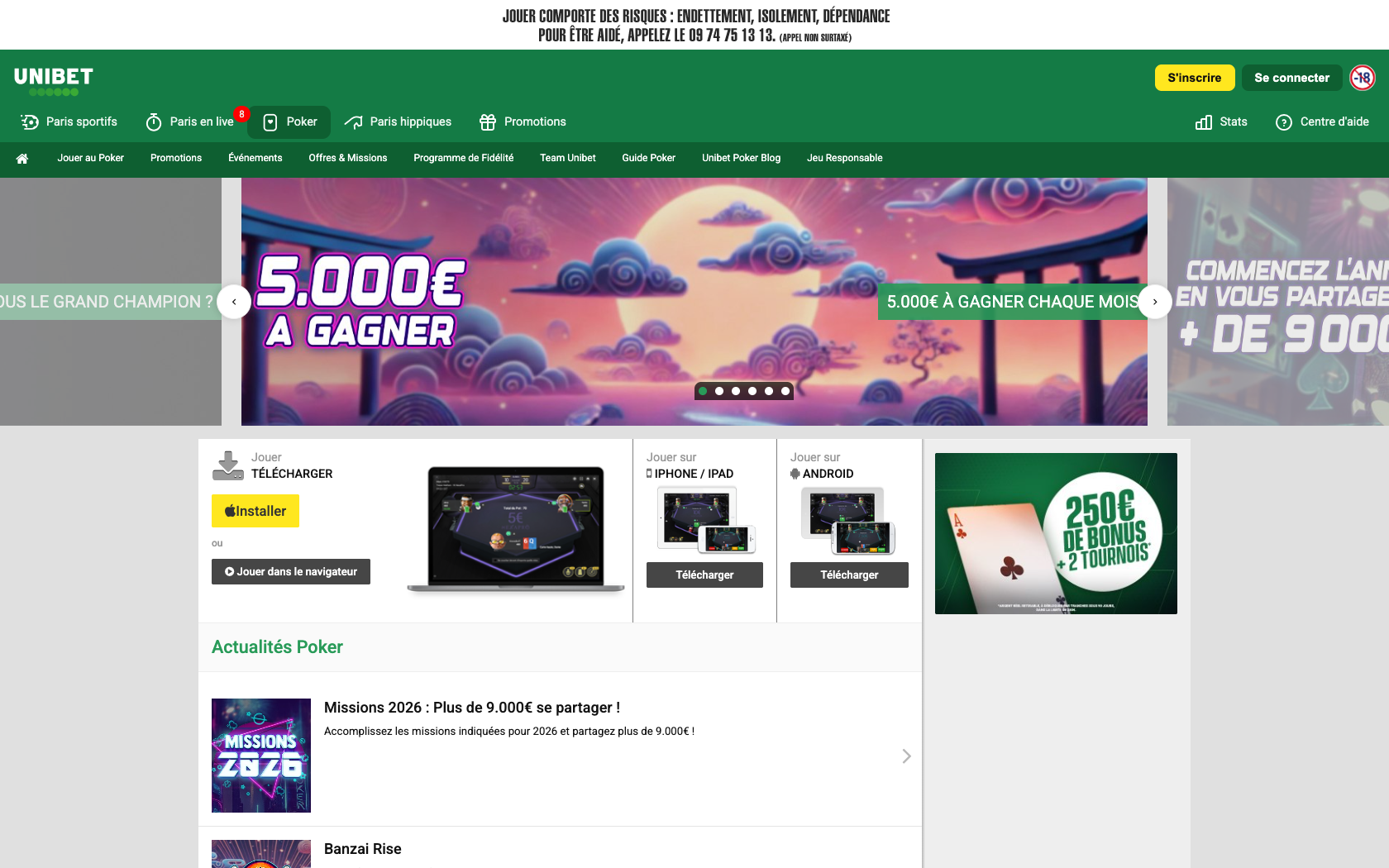 Page du programme de parrainage Unibet