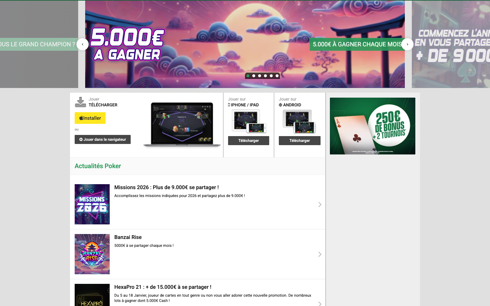 Aperçu du site officiel Unibet