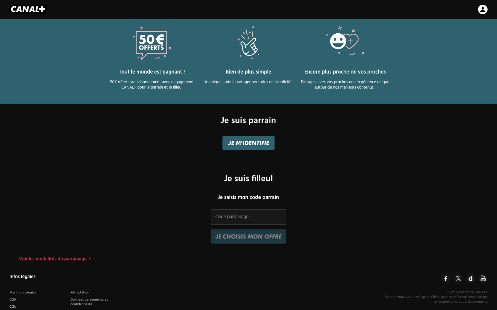 Page programme de parrainage Canal Plus