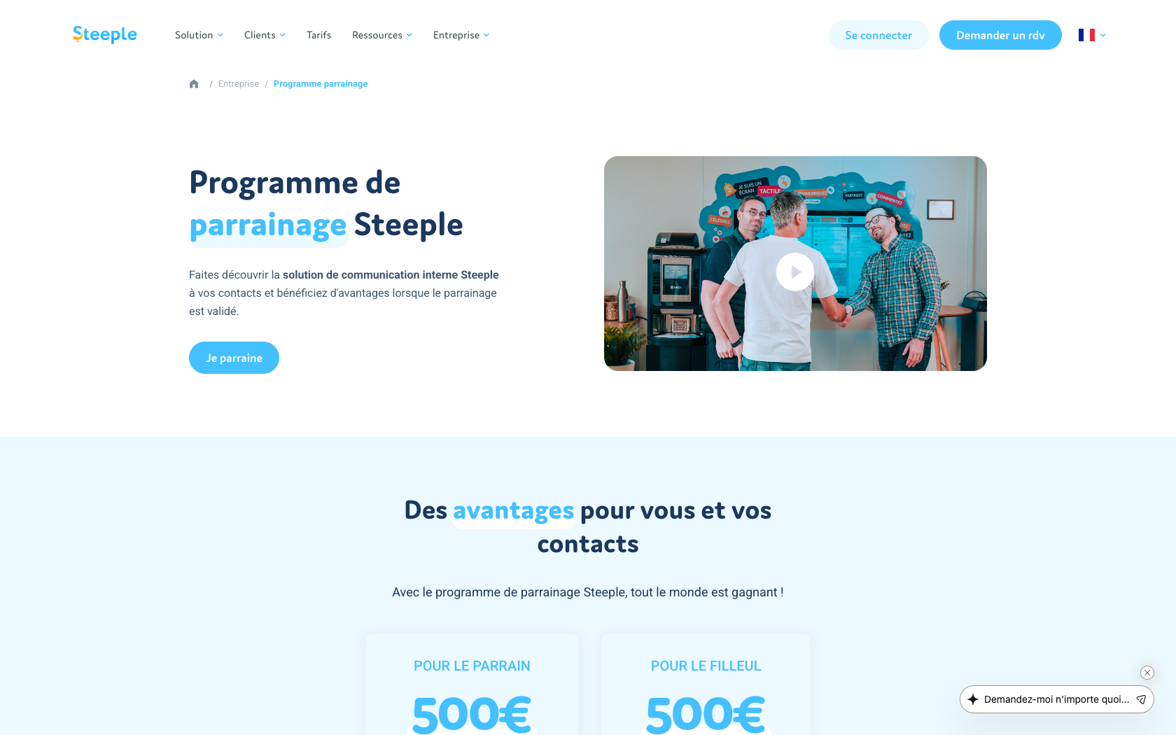 Page programme de parrainage Steeple