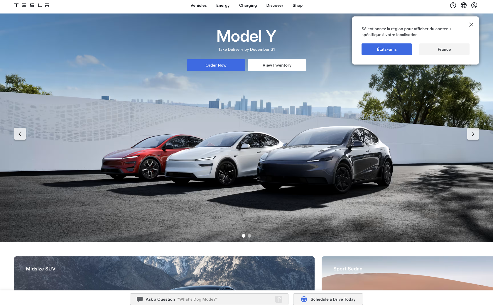 Aperçu du site Tesla