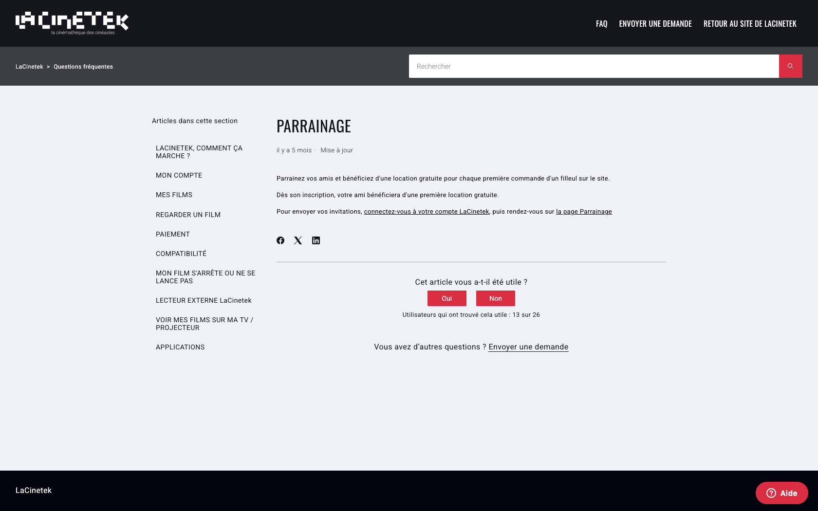 Page programme de parrainage LaCinetek