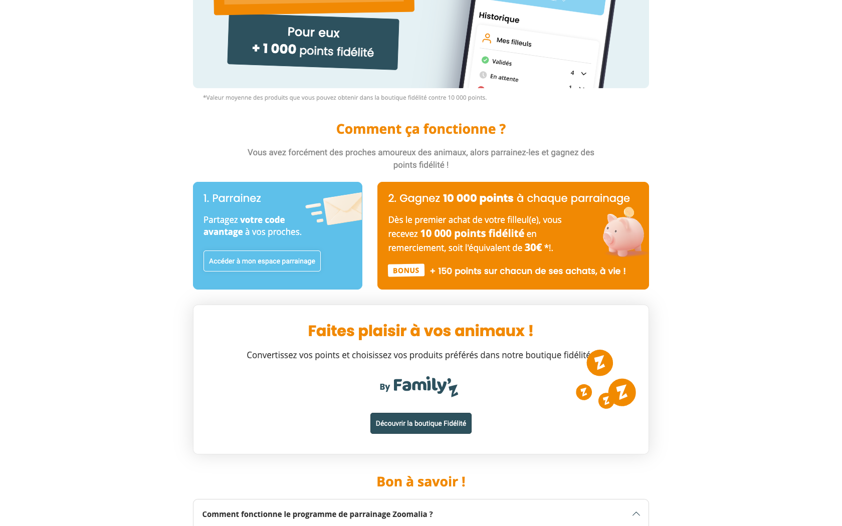 Page programme de parrainage Zoomalia