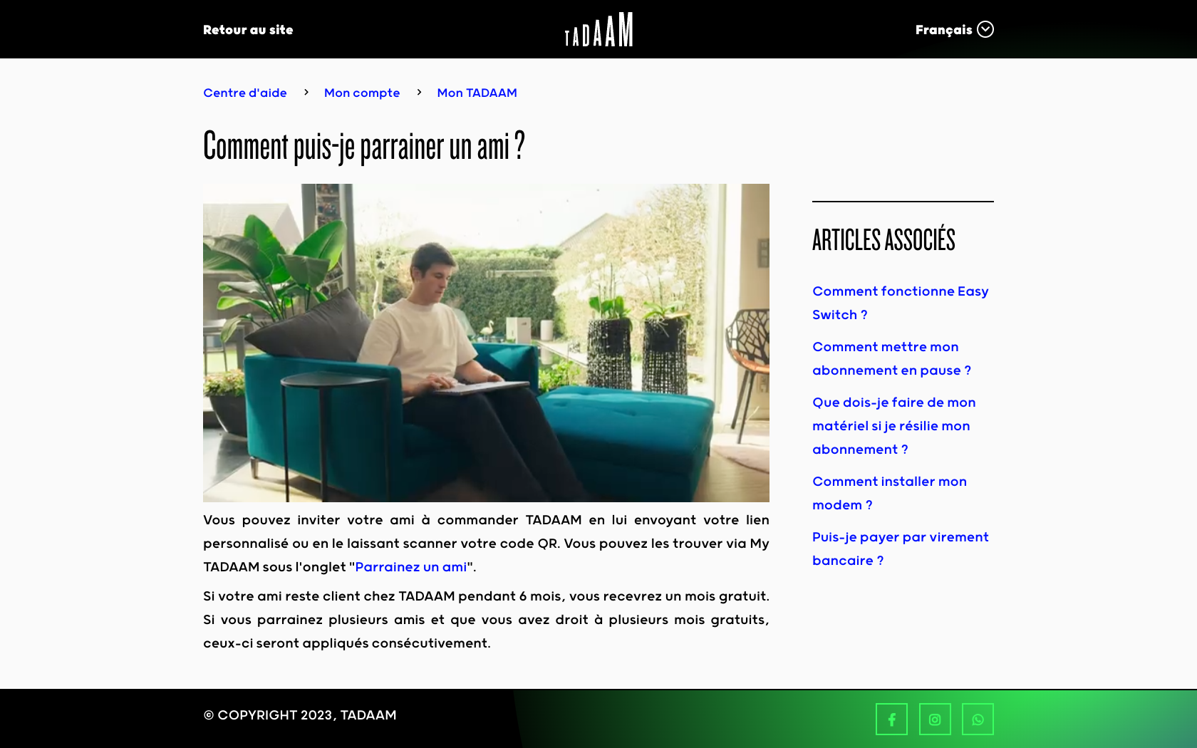 Page du programme de parrainage Tadaam