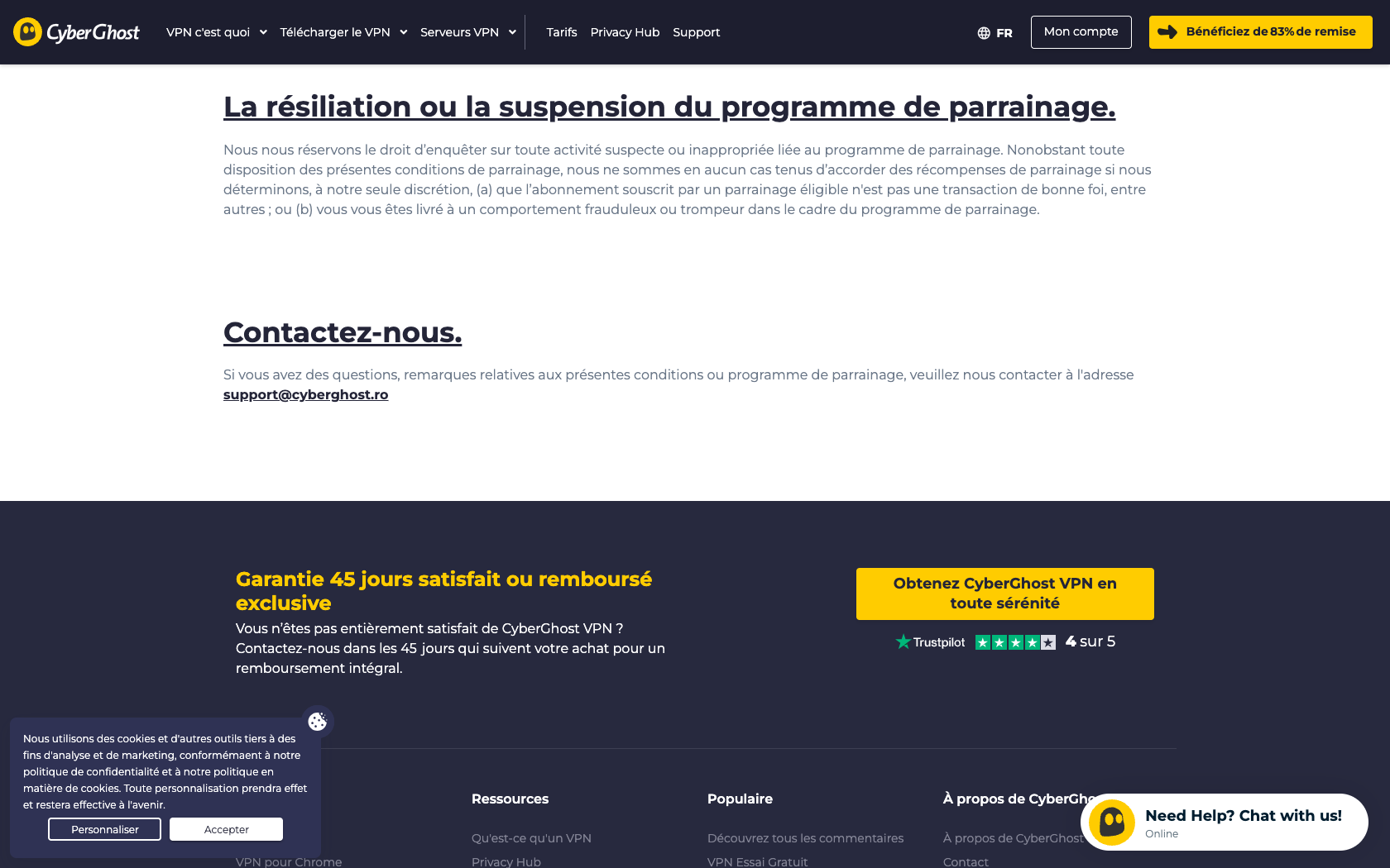 Page du programme de parrainage CyberGhost