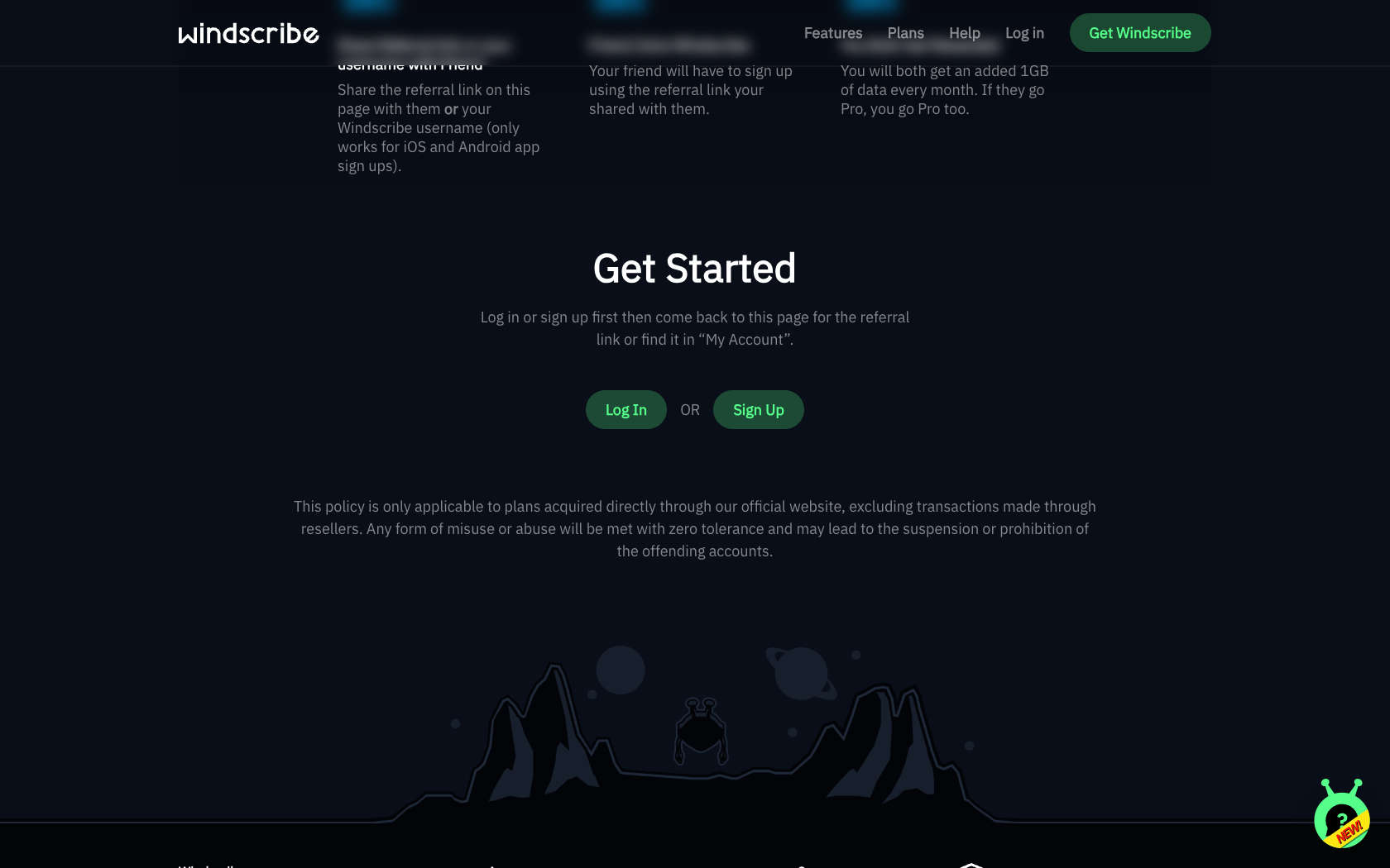 Page programme de parrainage Windscribe