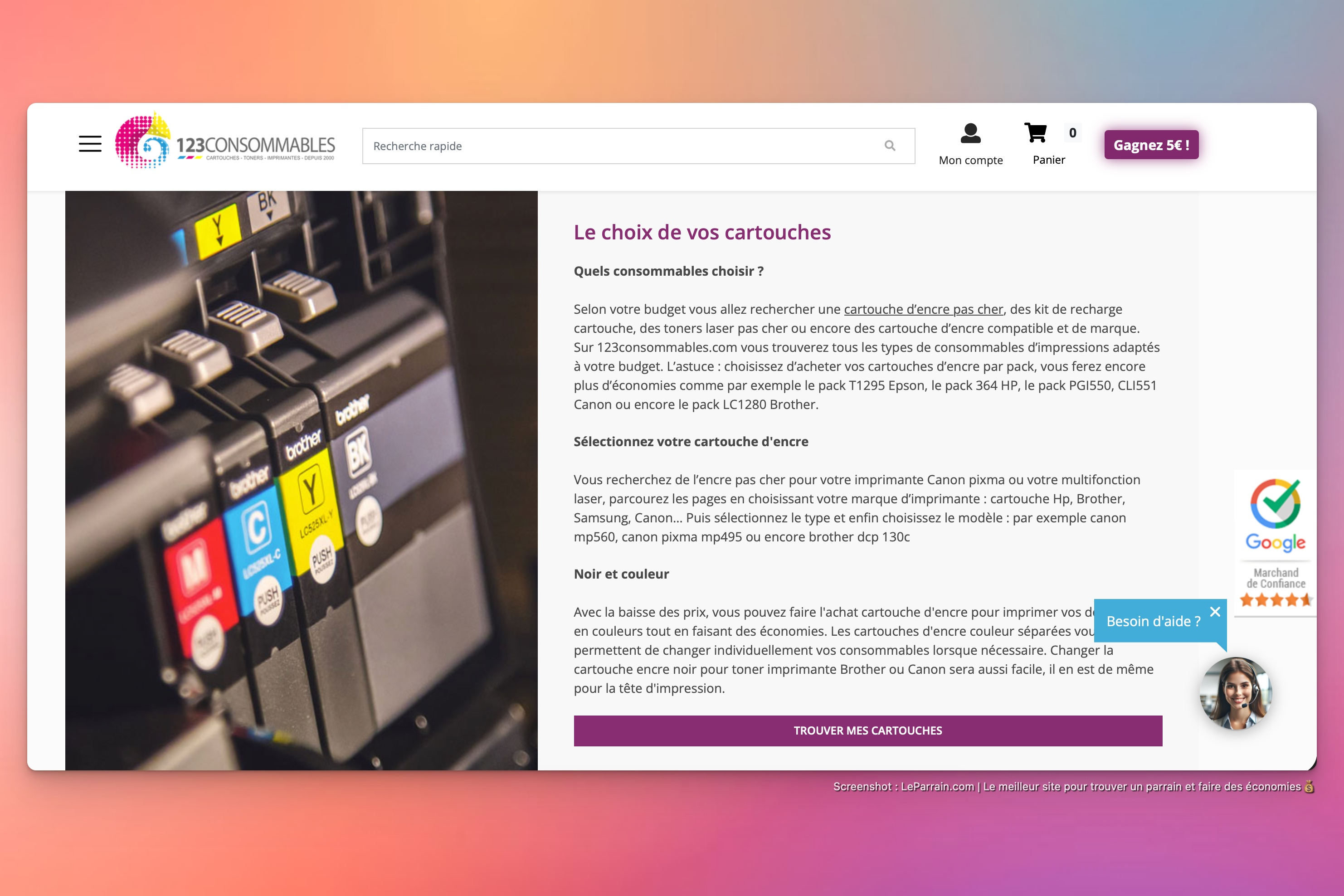 Capture d'écran 4 du programme de parrainage 123 CONSOMMABLES
