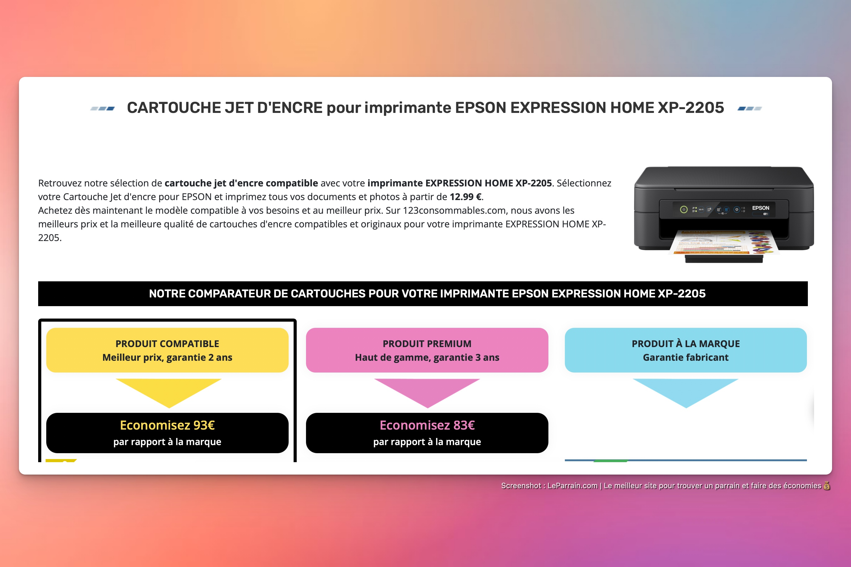 Capture d'écran 5 du programme de parrainage 123 CONSOMMABLES