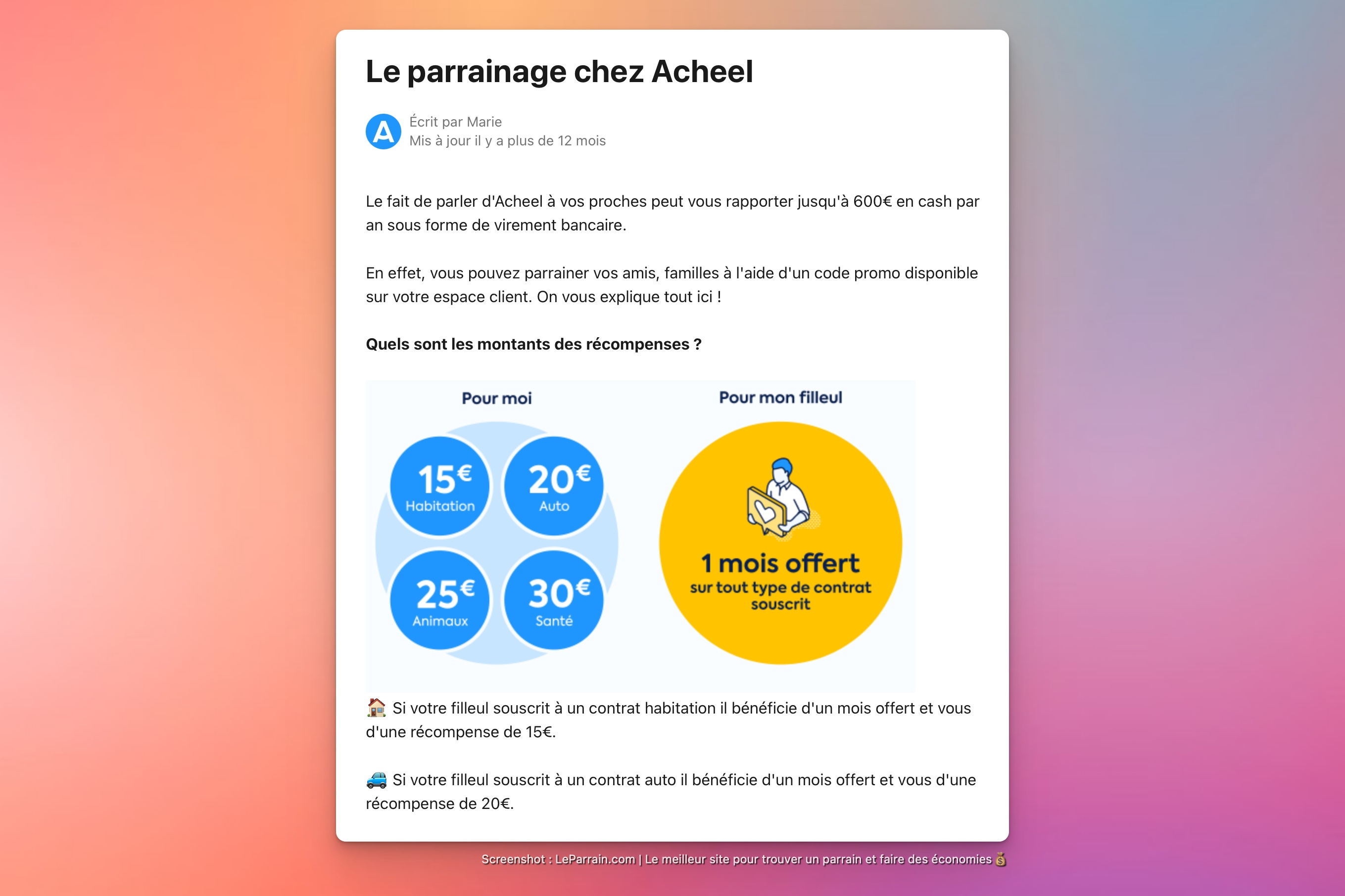 Capture d'écran 5 du programme de parrainage Acheel
